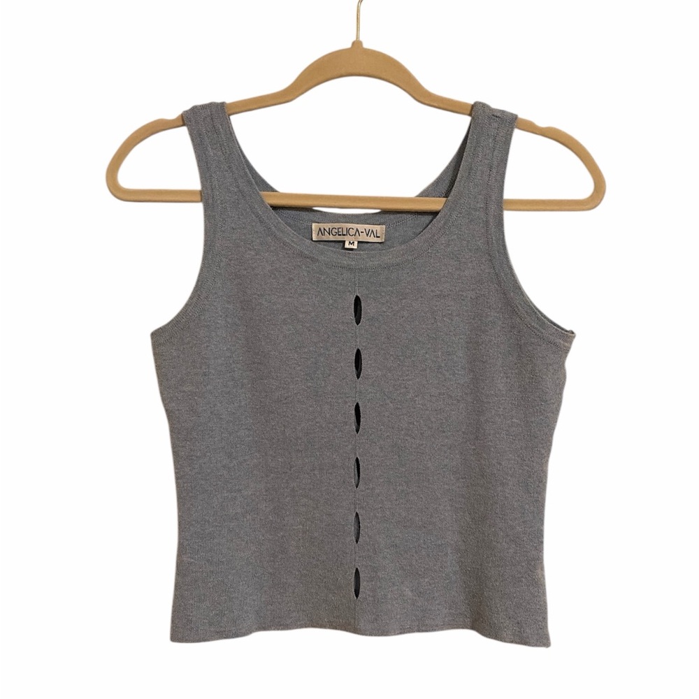 Angelica-Val Key Hole Tank Top Size Medium in Blue